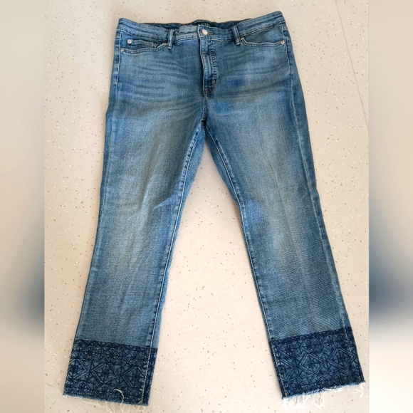 Lauren Ralph Lauren Denim - Lauren Ralph Lauren Asanoha Star Pattern Ankle Pants Sz 16 Blue Jeans Raw Hem